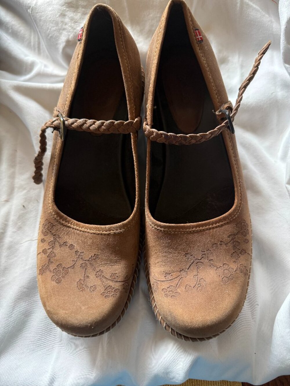 Tan Suede Ecco Sussex Mary Jane Comfort Shoes Heels Clogs Size 38 (7/7.5)